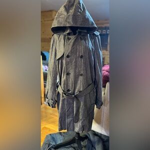 7 For All Mankind Gray Hooded Trench Coat
